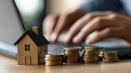 Businessman use laptop to analyzing mortgage loan home and insurance real property mortgage concept interest rate Investment planning business real estate : Generative AI