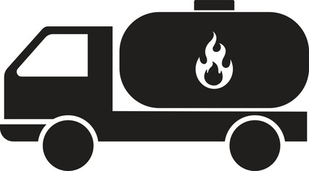 Oil tank truck icon, fuel truck icon with fire sign, fuel truck icon with denger sign