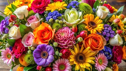 Lush and vibrant bouquet of assorted flowers, floral arrangement, colorful, blooming, vibrant, bouquet, large, beautiful, fresh