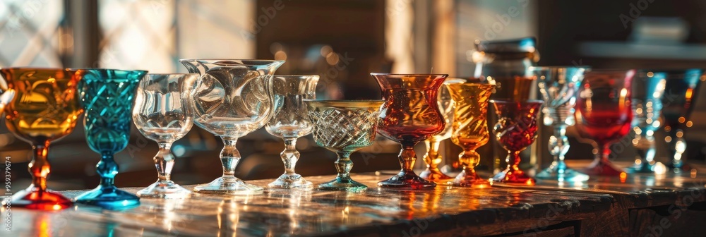 Poster glass goblets displayed on a table