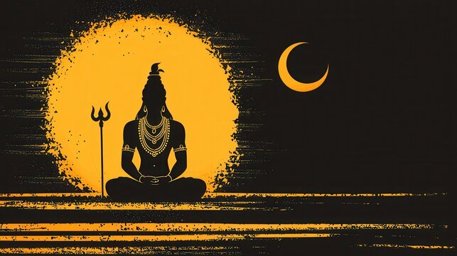 Shiva Silhouette with Crescent Moon and Trident