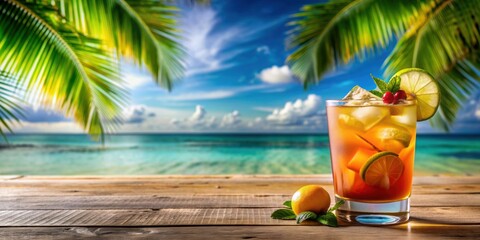 Refreshing Caribbean rum punch served in a tropical setting, rum, punch, cocktail, drink, tropical, Caribbean, beach