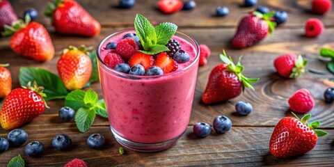 Refreshing berry smoothie with vibrant colors and fresh fruit toppings, healthy, smoothie, drink, beverage, fruit, berries