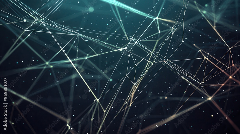 Poster abstract geometric network background with glowing lines and dots