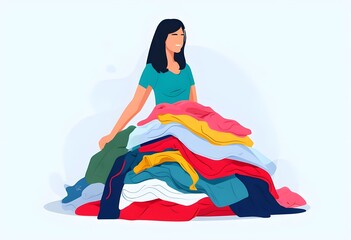 Obraz premium 2d woman with pile of clothes