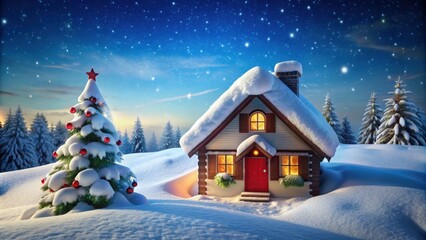 Naklejka premium Santa Claus house covered in snow, winter, Christmas, holiday, North Pole, Santa Claus, seasonal, snowy, cozy, fairy tale, magical