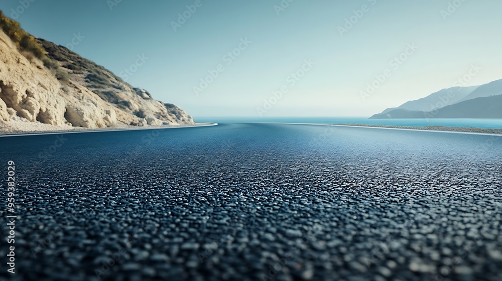 Poster empty asphalt road at the seaside and natural landscape background : generative ai