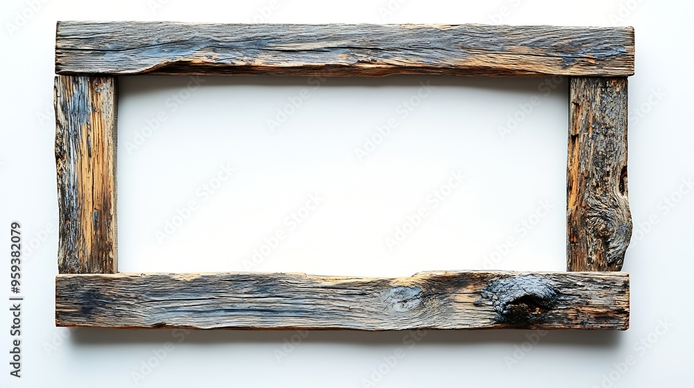 Poster wooden picture frame old rustic wooden frame isolated on white background : generative ai