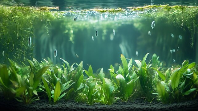 Algae in a home dirty aquarium echinodorus tenellus covered with different types of algae trouble starting an aquarium : Generative AI