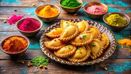 Traditional Indian sweet Gujiyas prepared for Holi festival celebration, Gujiya, gujia, Indian sweet, pastries