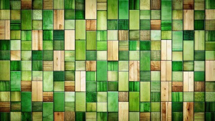 Fototapeta premium Mosaic of green shades on abstract wooden panel background, mosaic, green, shades, abstract, background, panels, wood, texture