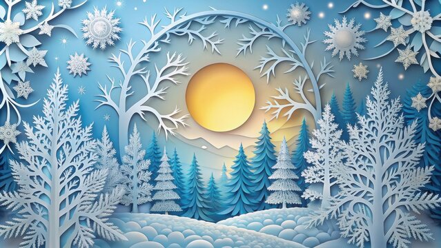 Winter solstice day papercut postcard, winter, solstice, day, papercut, postcard, seasonal, greeting, card, handmade, craft