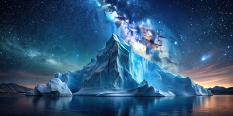 Majestic iceberg glowing under the starry night sky, iceberg, night, winter, cold, frozen, mysterious, sea, ocean