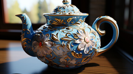 Ceramic teapot on the table in the store generative ai