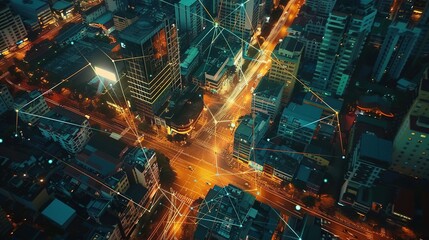 Wireless Telecommunication in a Modern City: Aerial View and Communication Network Concept &ndash; Smart City