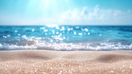 Beach And Sea  Summer Vacation On Sunny Sand With Glittering On Defocused Ocean : Generative AI