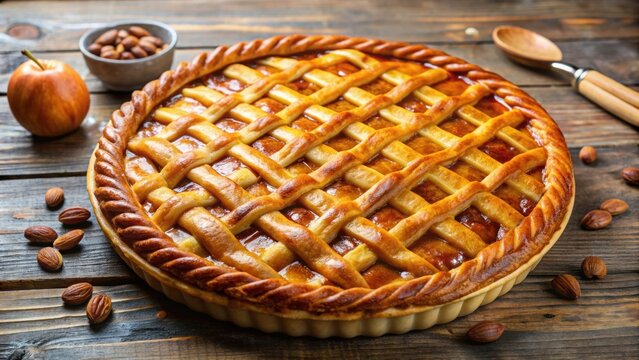 Traditional Tatar sweet dish, resembling a round pie with a crisscross pattern on top, made with honey and nuts, Tatarstan