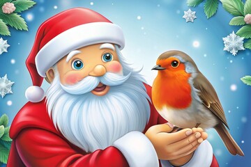 christmas card with santa claus and snowman