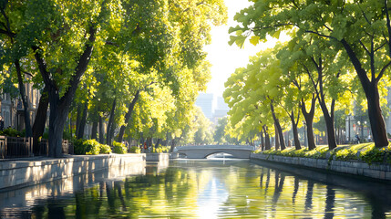 Chinese ancient river with ginkgo trees forest