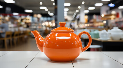 Ceramic teapot on the table in the store generative ai