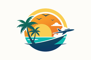 logo for a travel agency sea beach sunset plane R.eps