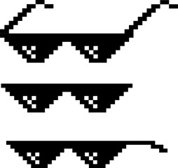 Pixel glasses. Retro funky spectacles for funny meme. 8bit pixel cool glasses icons