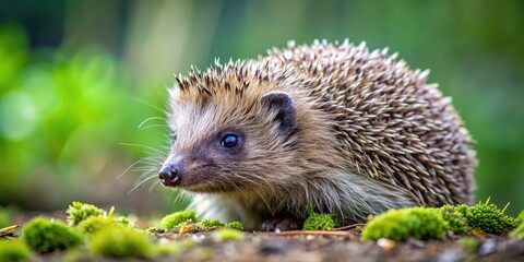 Hedgehog in natural habitat with quills raised, Wildlife, European hedgehog, Spiny mammal, Prickly