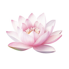 A beautiful pink lotus flower in full bloom, with delicate petals and a serene, calming appearance, isolated on a white background.