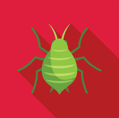 Green aphid insect spreading its legs on red background, pest control and extermination service logo, entomology and biology study object