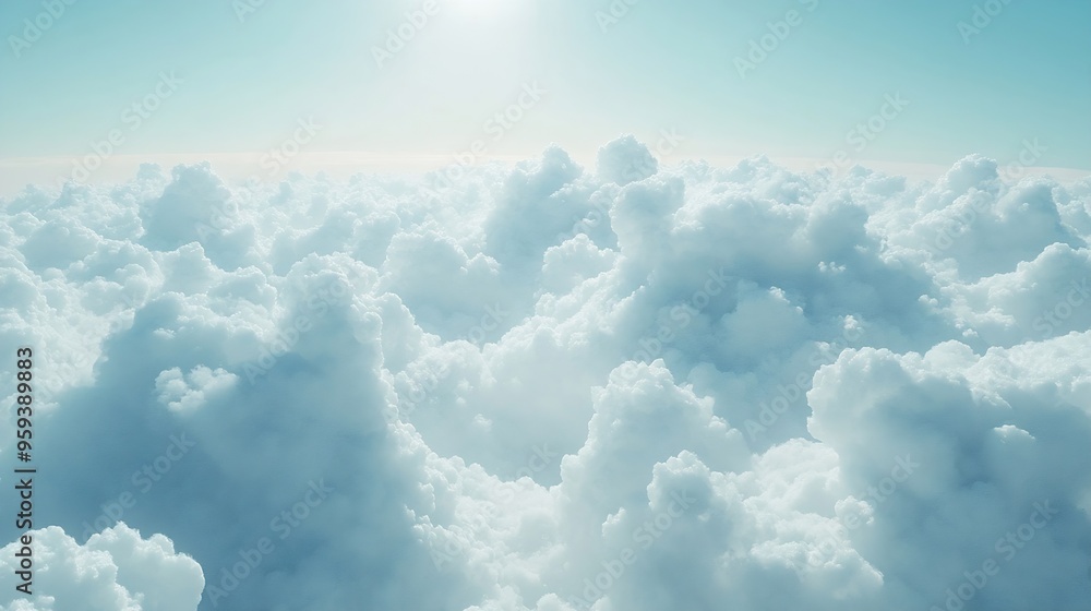 Poster white and grey cumulus clouds floating in sunny sky after storm with natural sunlight dramatic cloud