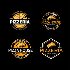 Pizza logo vintage  badges with whole pizzas and slices restaurant 