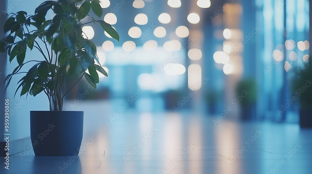 Poster blurred empty open space office abstract light bokeh at office interior background : generative ai