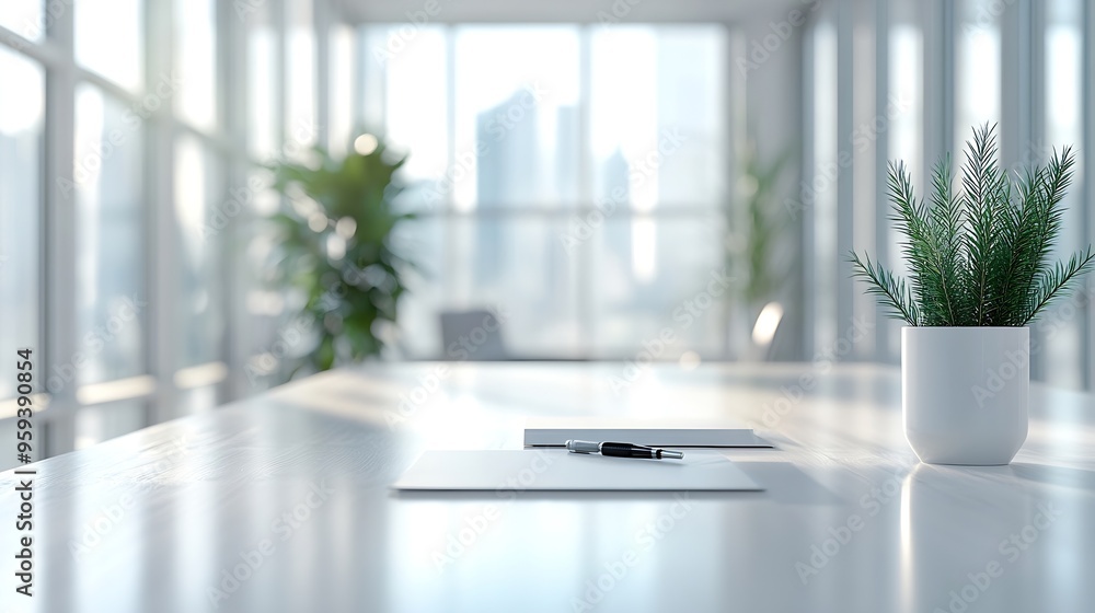 Aufkleber Closeup of a welldetailed white table and copy area in a hazy study space : Generative AI