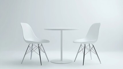 Fototapeta premium white round table and two chairs isolated on a white background : Generative AI