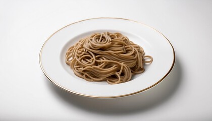 Soba on white plate with white background isolated