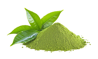 Instant matcha green tea with leaf on transparent png