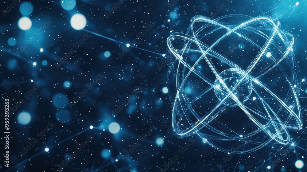 Poster abstract technology background with glowing lines and particles