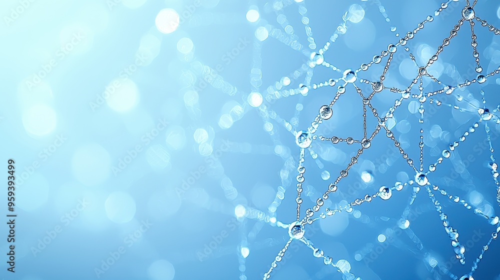 Aufkleber blue bokeh background with dew drops on spiderweb