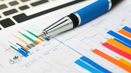 Obraz premium Business Data Analysis Chart with Pen