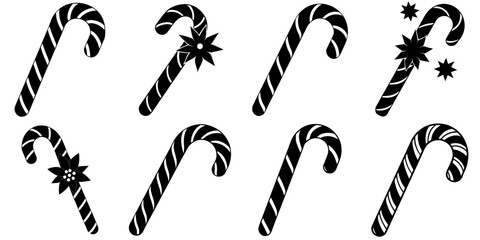 Naklejka premium A set of black Christmas Candy cane silhouettes