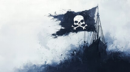 Naklejka premium Abstract Pirate Ship with Skull and Crossbones Flag