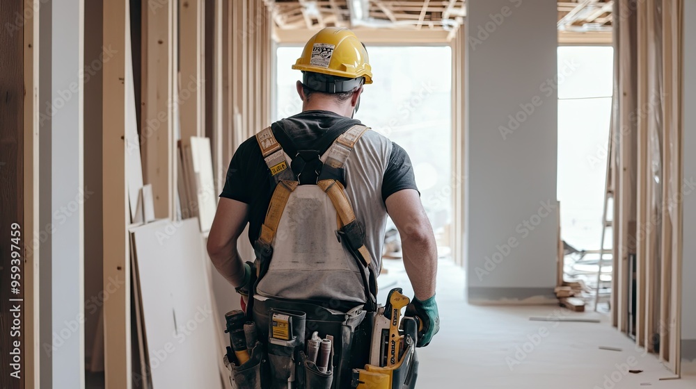 Poster a construction worker using a power tool
