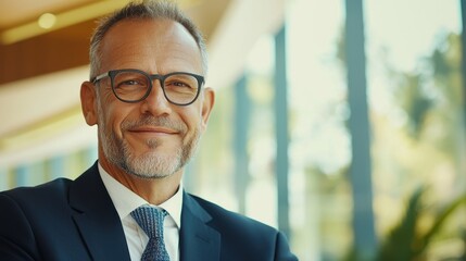 Fototapeta premium Confident Businessman in Suit with Glasses Smiling
