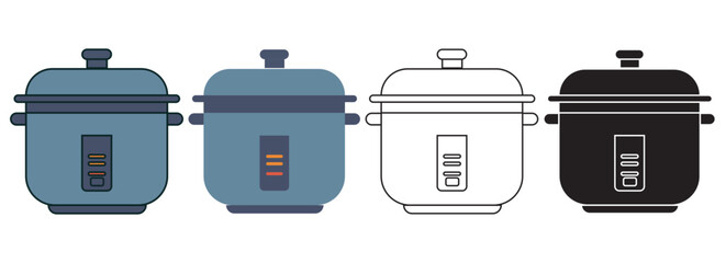 Vector rice cooker set featuring illustration,line art silhouettes, ideal for modern kitchens.