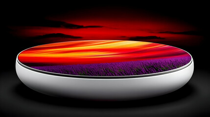 Sunset Landscape with Lavender Field on Round Tabletop