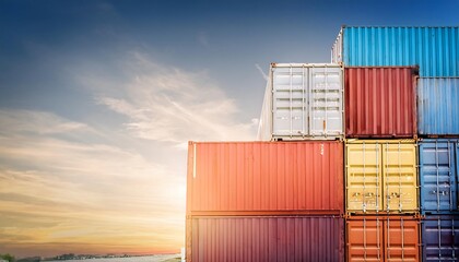 Fototapeta premium Global Trade Illustration with Shipping Containers Encircling the World, Representing International Commerce, Import and Export Business, and Worldwide Shipping Routes , Minimalist