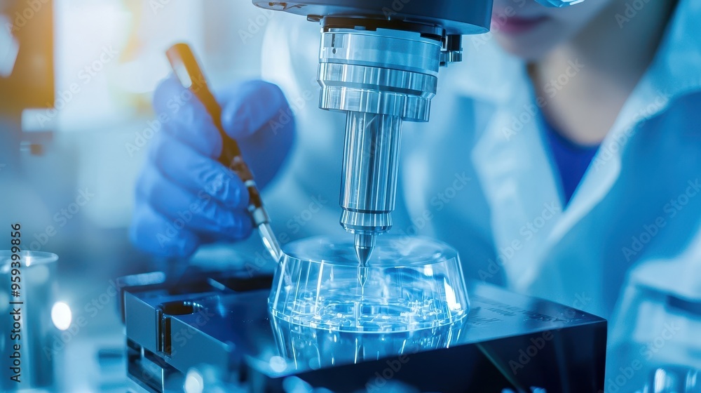 Poster scientist in lab using advanced equipment for research and development