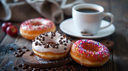 Fast food breakfast with donut and coffee