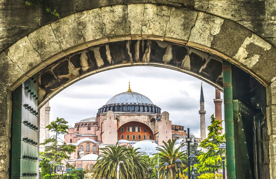Hagia Sophia, Istanbul, Turkey. Emperor Justinian built cathedral of Constantinople in 537 AD. In 1453 Ottoman Turks converted to mosque.