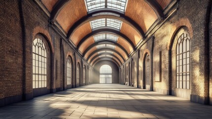 Obraz premium A vintage train station with brick walls and arched ceilings